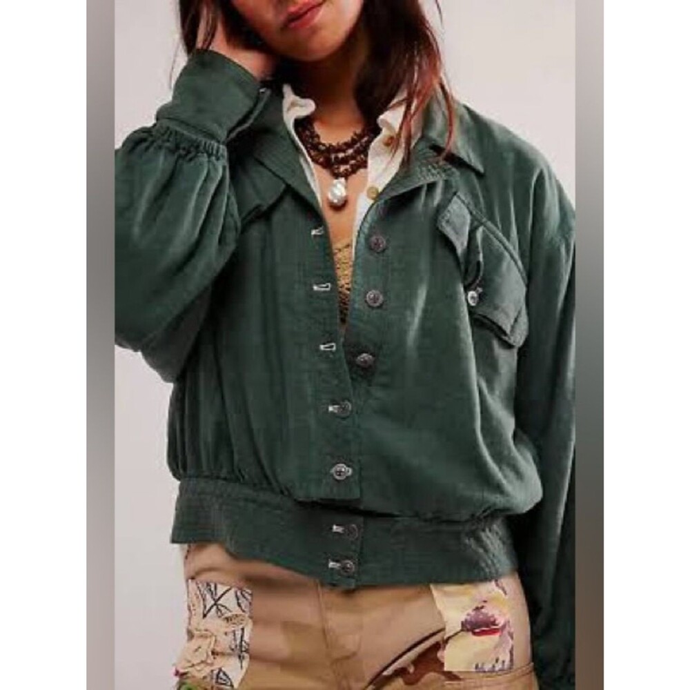 Free People Billy Saddle Jacket Sz L Utility Barn Jacket Green